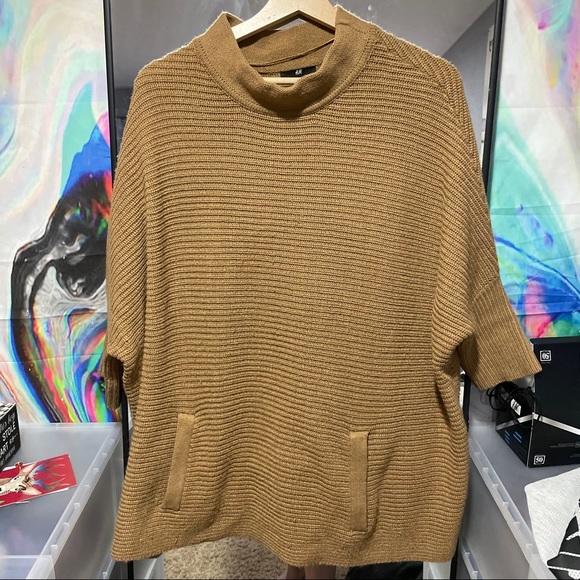H&M Oversized Mock Neck Poncho Style Sweater Tan - Picture 7 of 11